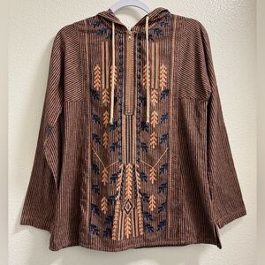 Anthropologie Mur Mur Embroidered Pullover Hooded Striped Cotton Womens Small